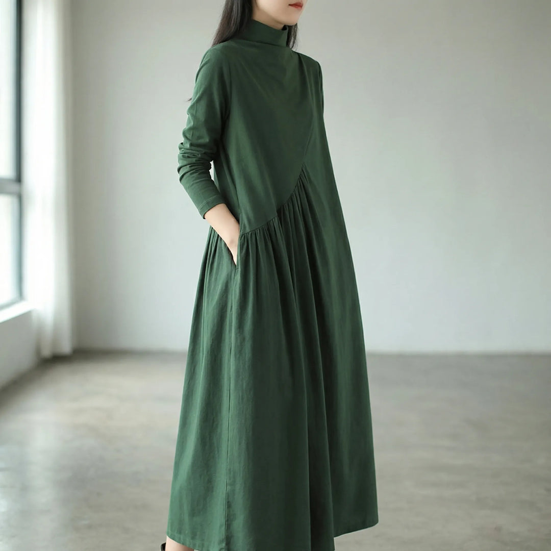 Verdalia - Vestido largo de cuello alto y manga larga
