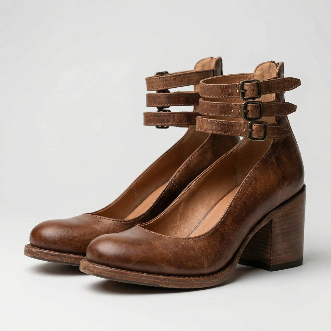 Vintrella - Zapatos de tacón grueso de inspiración vintage