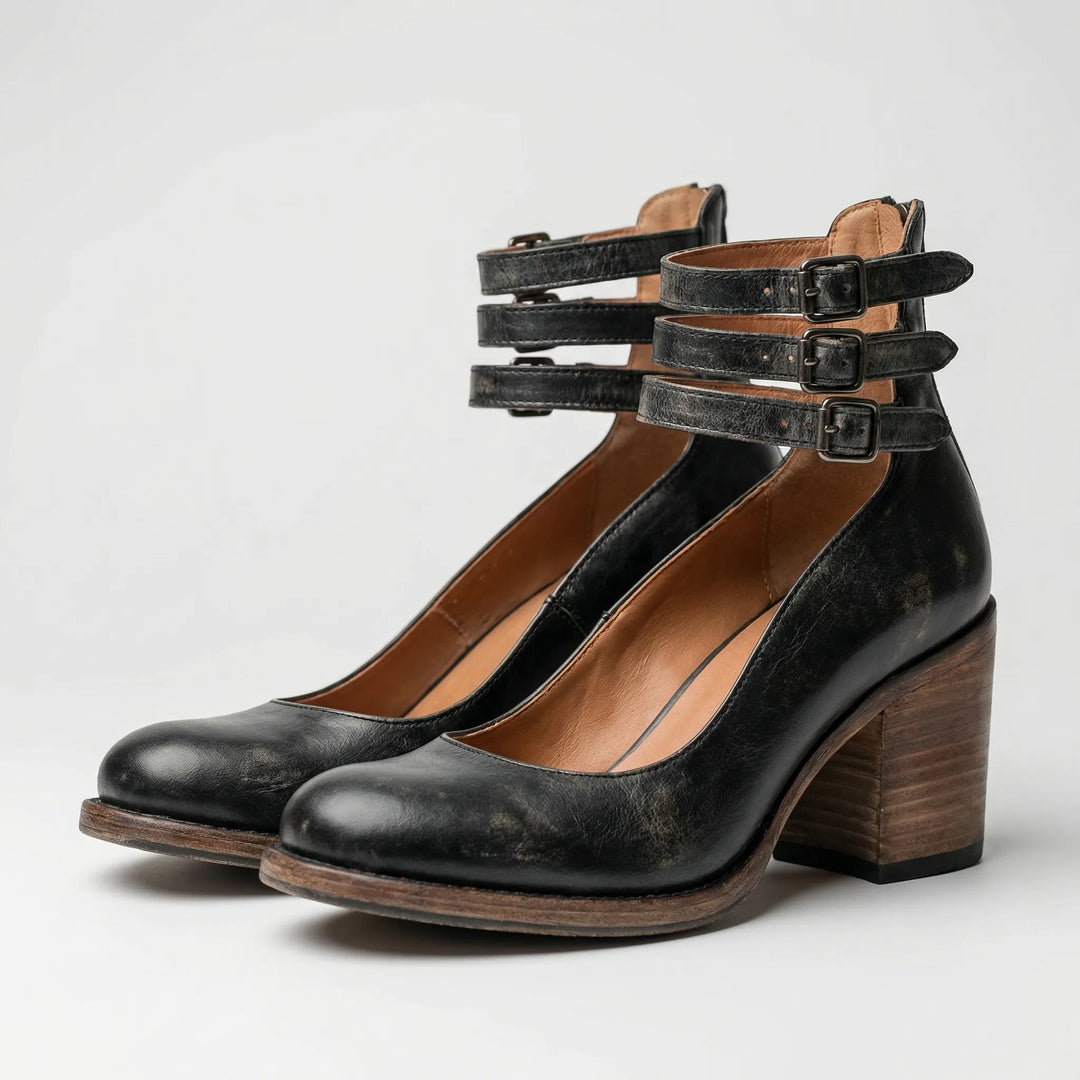 Vintrella - Zapatos de tacón grueso de inspiración vintage