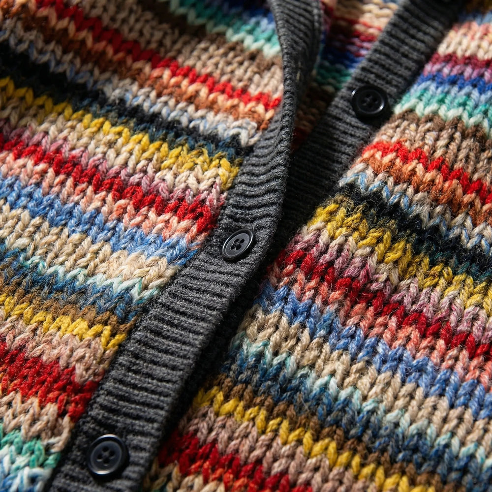 Vividra - Cárdigan de punto con capucha a rayas multicolor