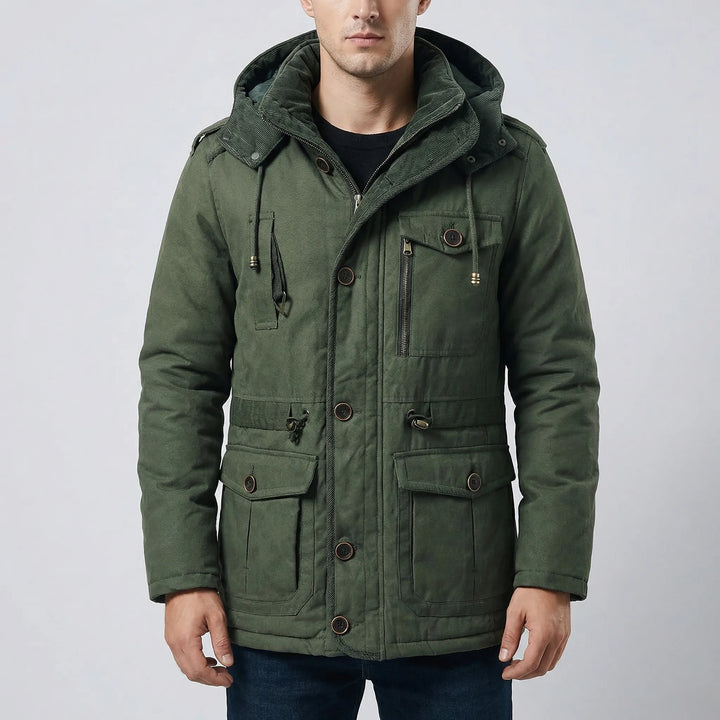 Vraktex - Chaqueta de invierno con capucha y múltiples bolsillos