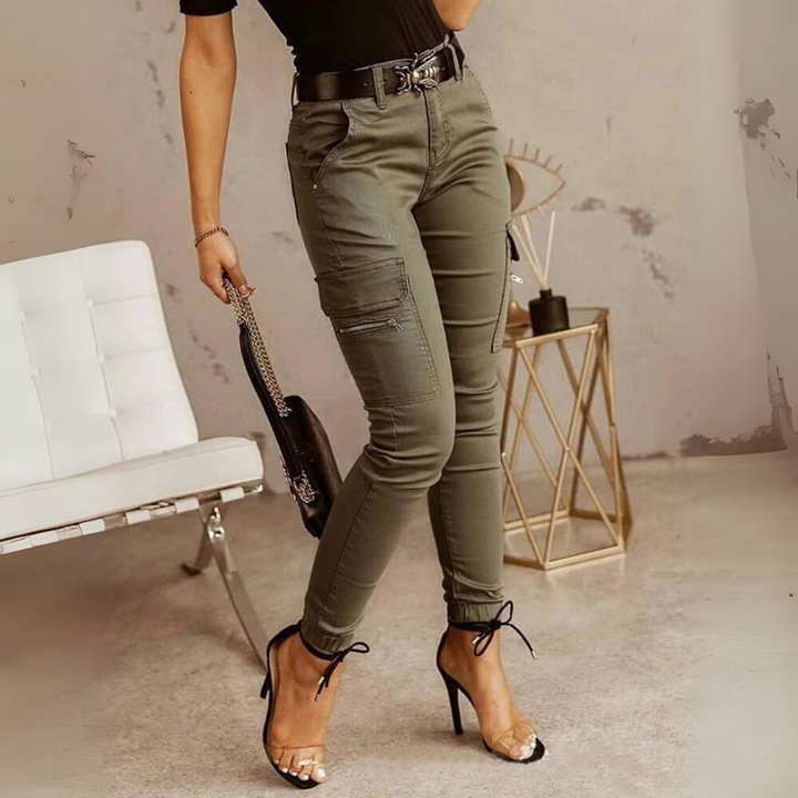 Pantalones de chándal de estilo cargo para mujer, detalle del bolsillo