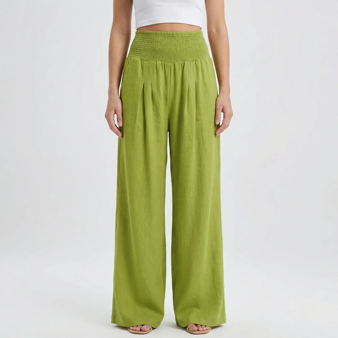 Widevelle - Pantalones palazzo de pierna ancha y talle alto