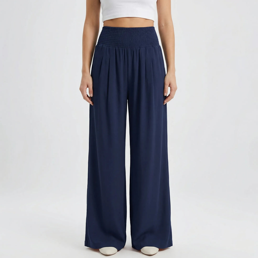 Widevelle - Pantalones palazzo de pierna ancha y talle alto