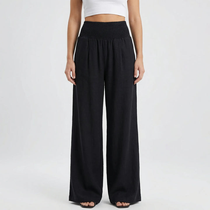 Widevelle - Pantalones palazzo de pierna ancha y talle alto