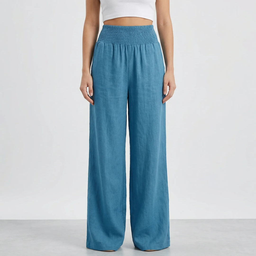 Widevelle - Pantalones palazzo de pierna ancha y talle alto