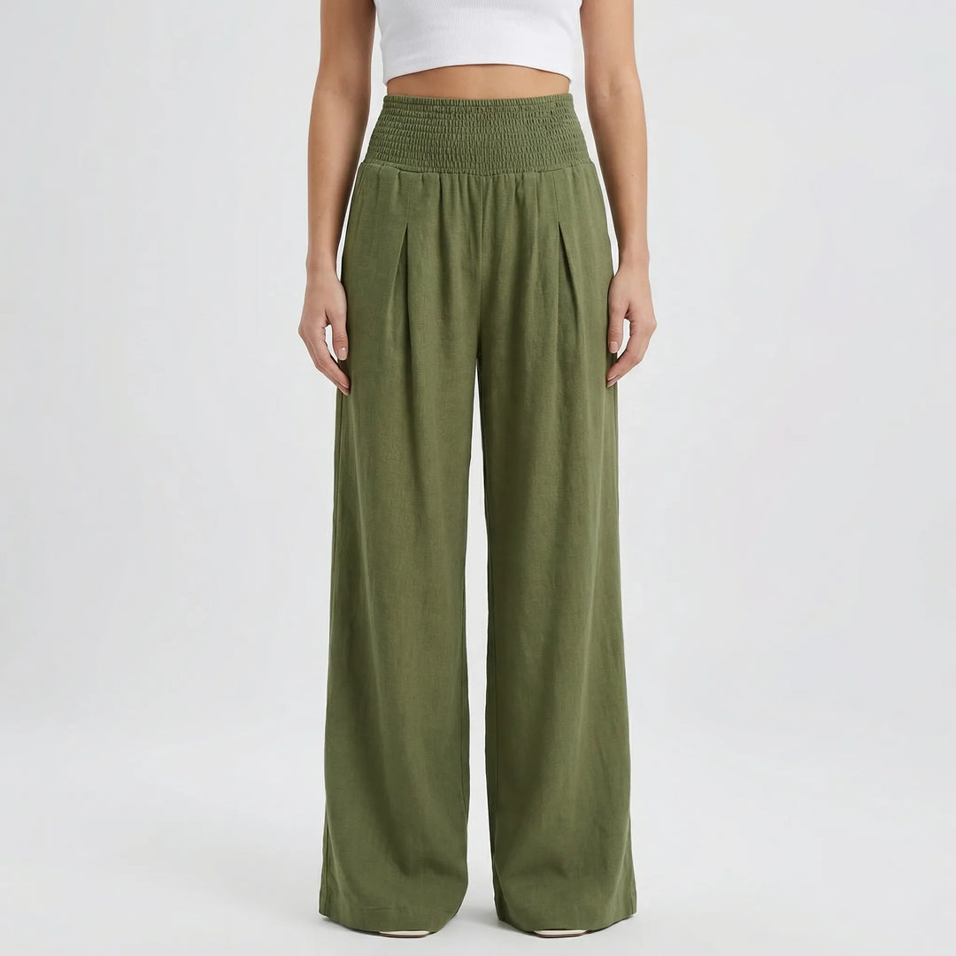 Widevelle - Pantalones palazzo de pierna ancha y talle alto