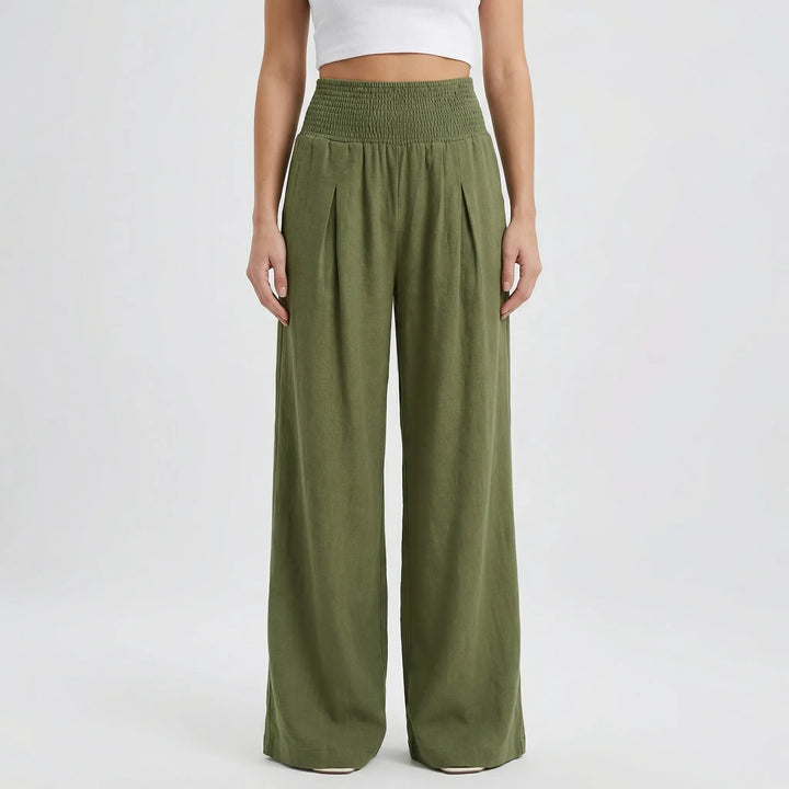 Widevelle - Pantalones palazzo de pierna ancha y talle alto