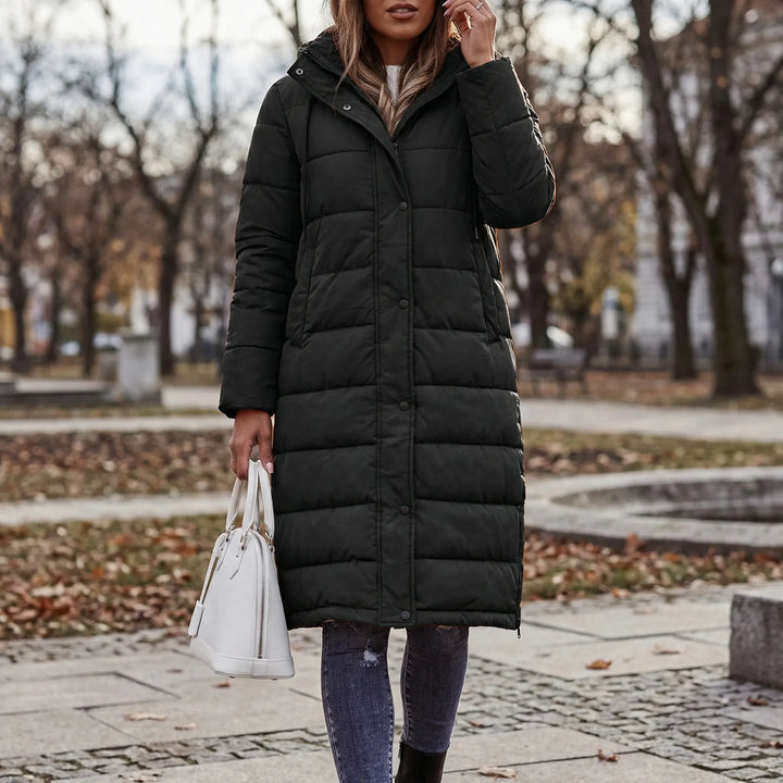 Wintrelux - Chaqueta larga de invierno acolchada con capucha