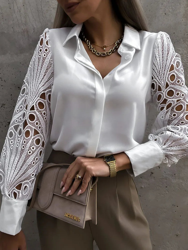 Luis - Blusa con diseño de encaje y malla