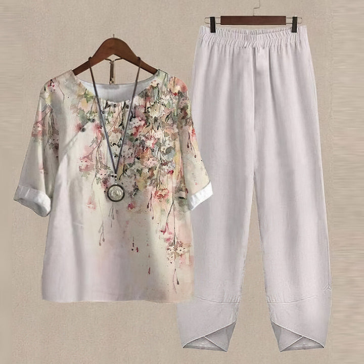 Conjunto Floral Elegante y Cómodo de 2 Piezas para Mujeres