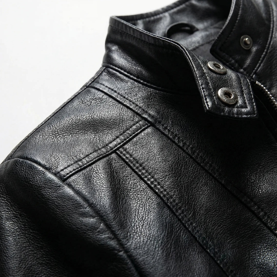 Zephirra - Chaqueta de motorista con cuello alto y cremallera frontal