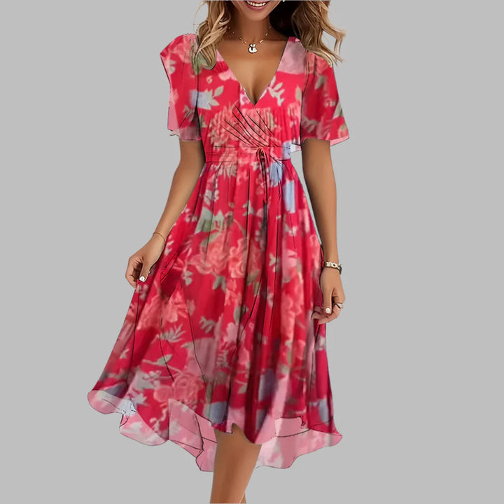 Vestido Midi Arrugado Floral Elegante para Mujeres