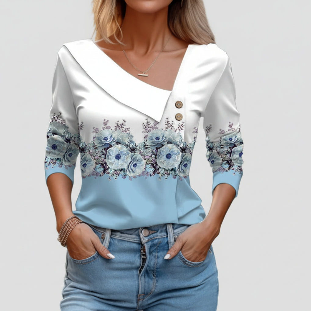 Blusa Floral de Manga Larga Estilosa