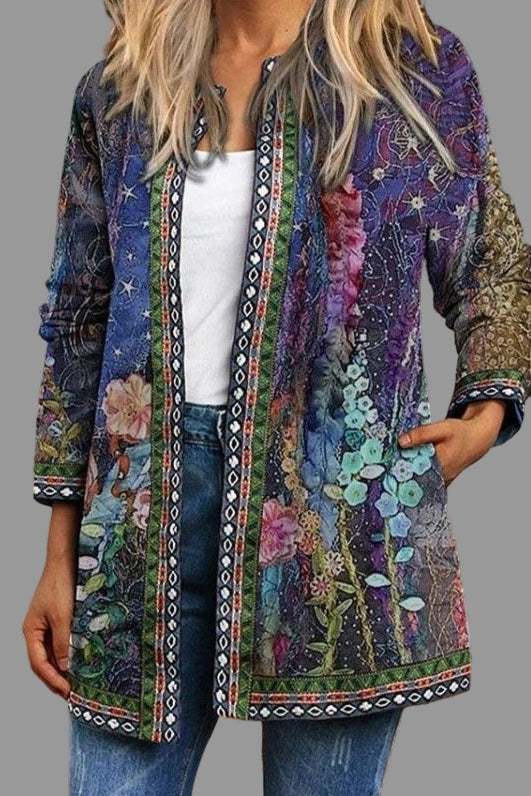 Cardigan Floral Impreso para Mujeres – Estampado Casual en Capas