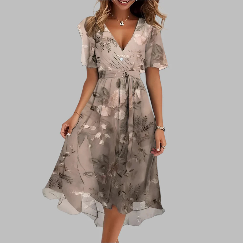 Vestido Midi Arrugado Floral Elegante para Mujeres