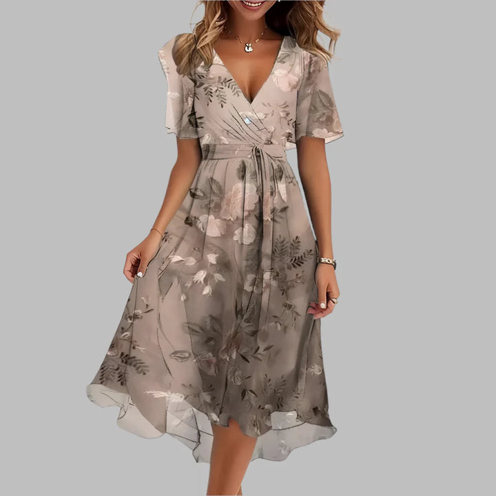 Vestido Midi Arrugado Floral Elegante para Mujeres