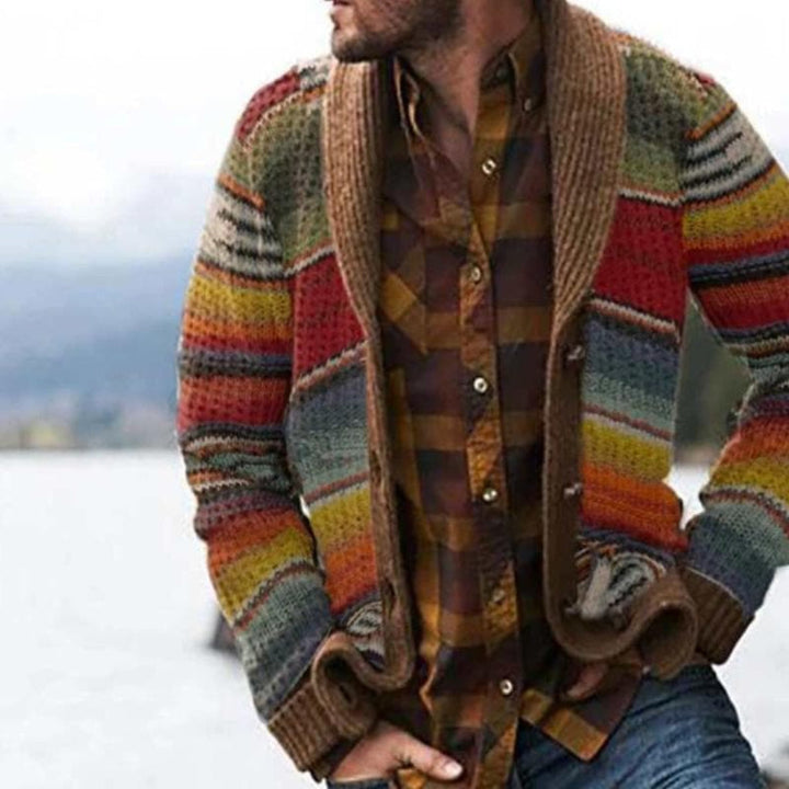 Cardigan a rayas para hombres – Punto relajado con estilo colorido