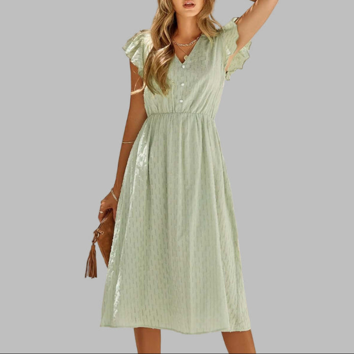 Vestido Midi con Volantes y Escote en V para Mujer