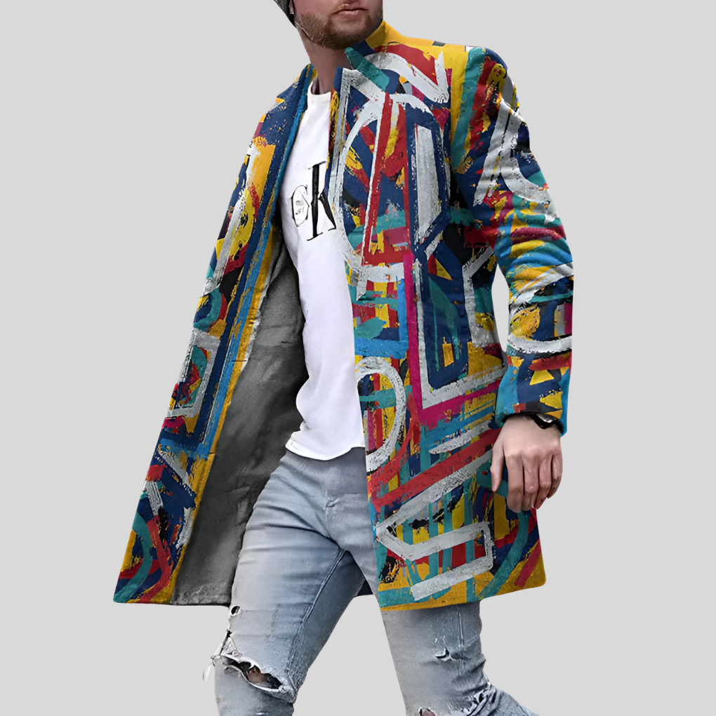 Abrigo Estampado Calle – Chaqueta Casual y Ajustable para Hombre