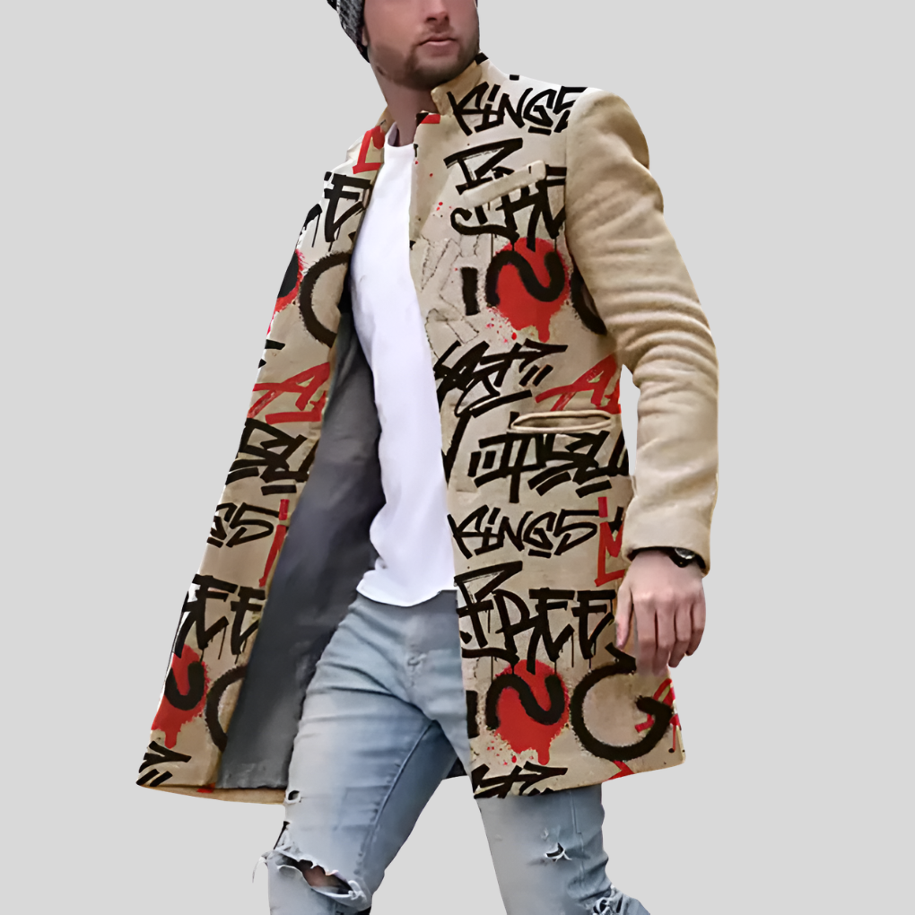 Abrigo Estampado Calle – Chaqueta Casual y Ajustable para Hombre