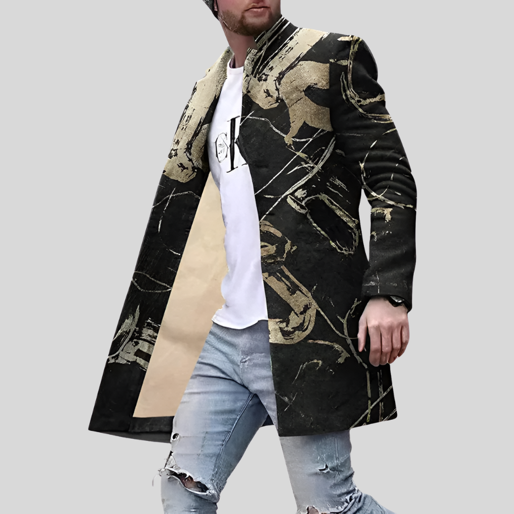 Abrigo Estampado Calle – Chaqueta Casual y Ajustable para Hombre