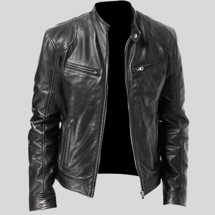 Chaqueta de Cuero Rugoso para Motociclistas Hombres