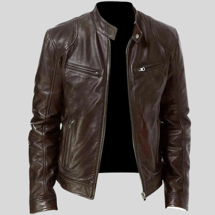 Chaqueta de Cuero Rugoso para Motociclistas Hombres