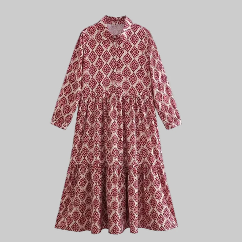 Vestido Geométrico de Manga Larga para Mujeres
