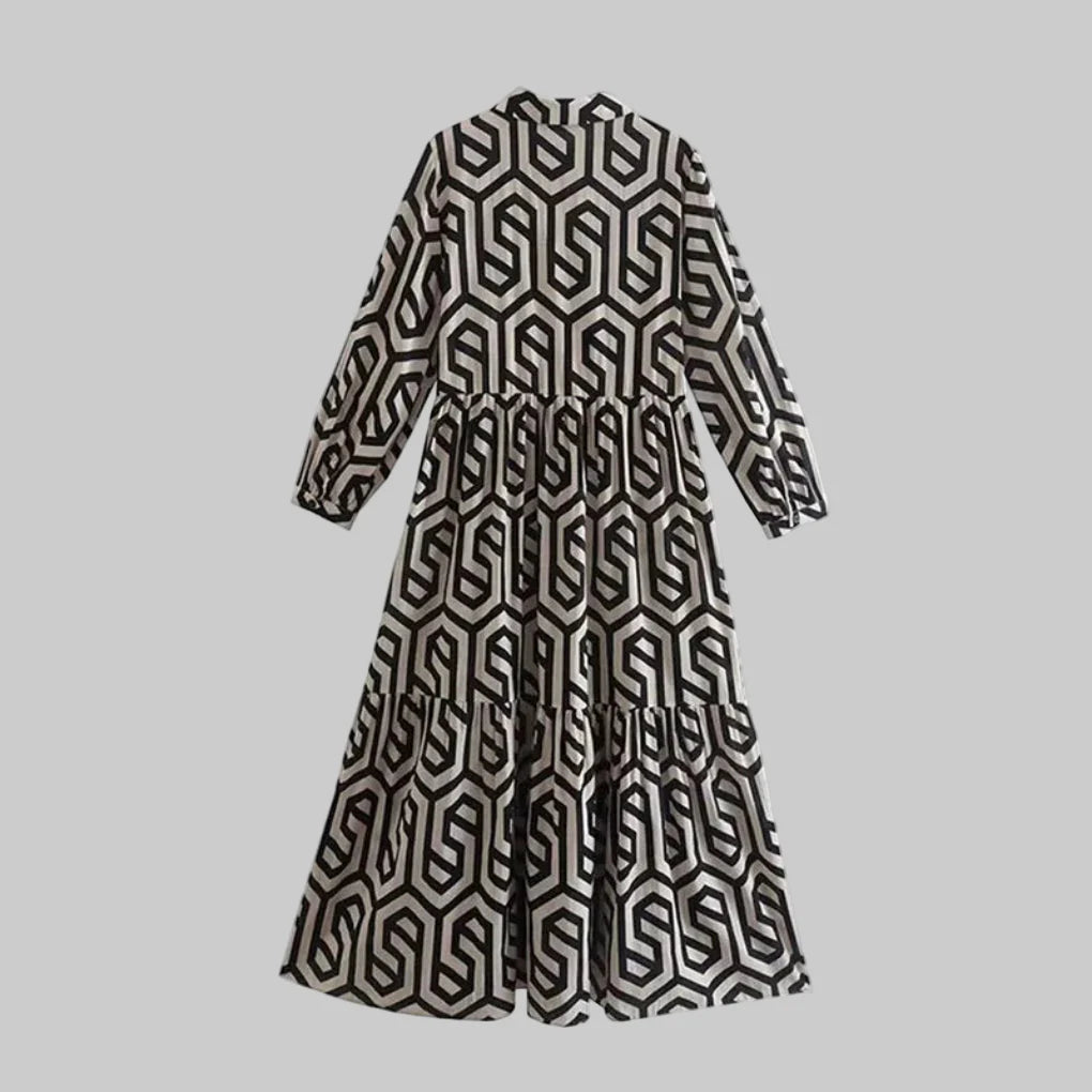 Vestido Geométrico de Manga Larga para Mujeres