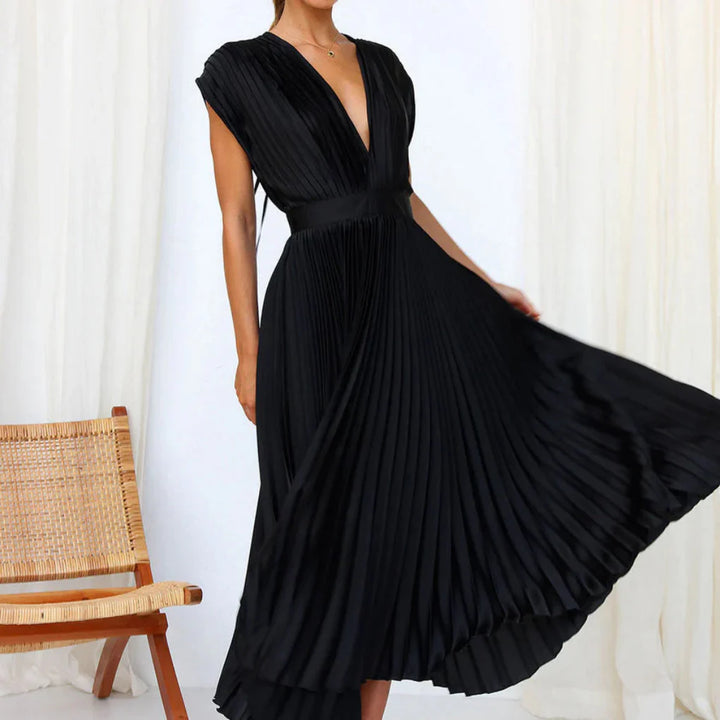 Vestido Sin Mangas Moderna V de Cuello para Mujeres – Estilo Chic de Día a Noche