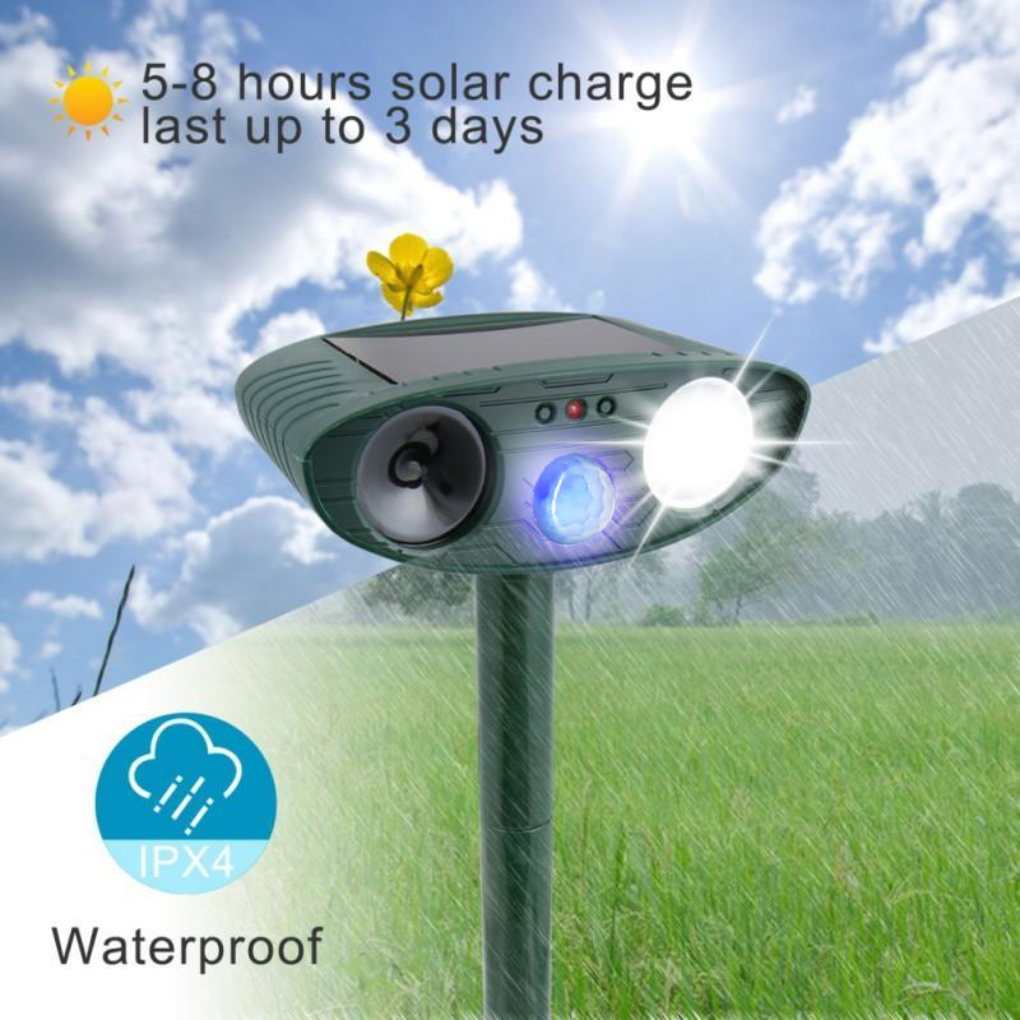 Repelente Ultrasonico de Animales Solar Activado por Movimiento