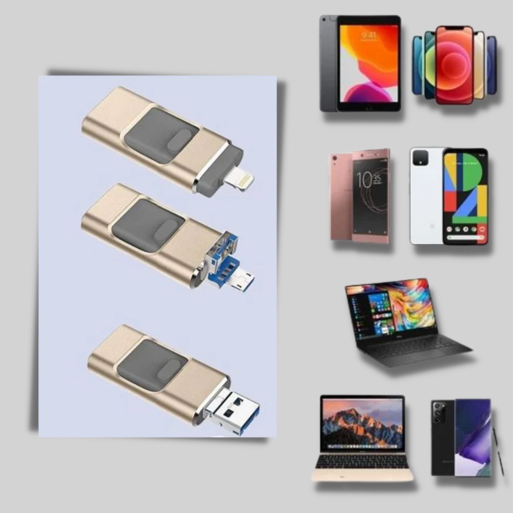Unidad Flash USB 4 en 1 – Solución de Almacenamiento Multi-Conector