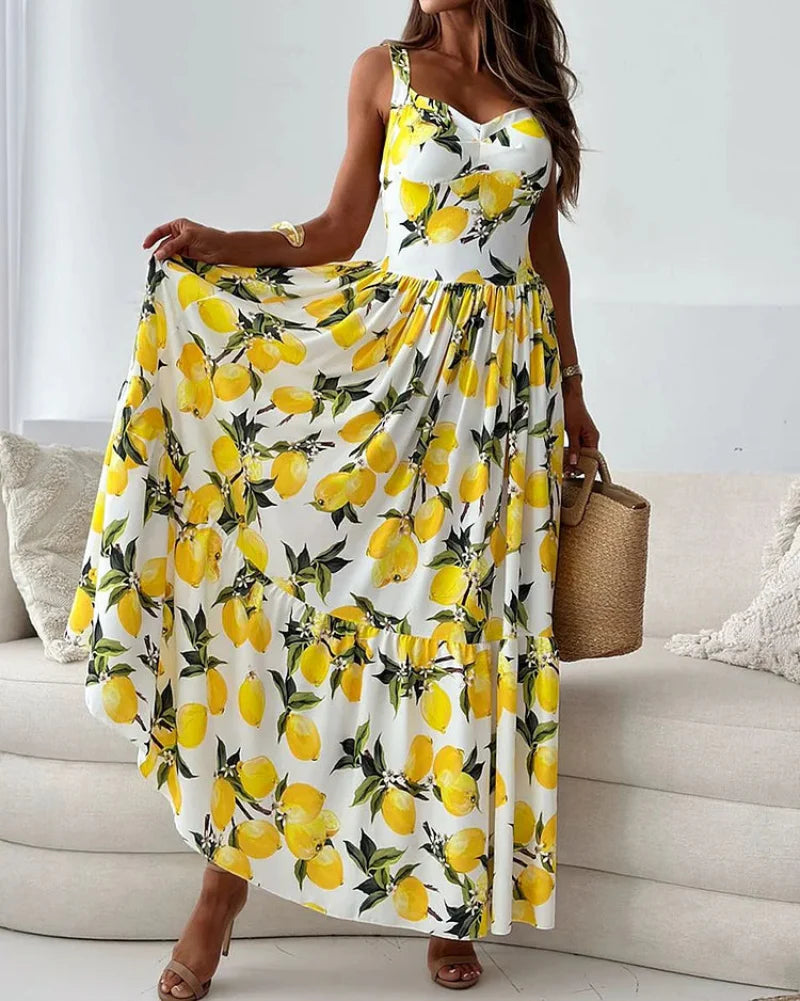 Vestido de Mujer con Estampado de Limón y Tirantes