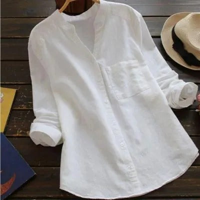 Camisa de mujer de mezcla de lino y algodón