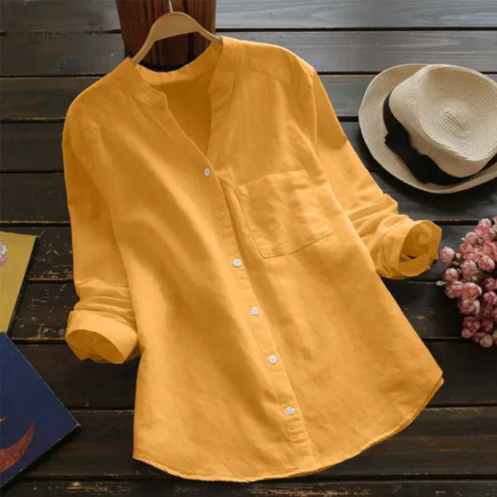 Camisa de mujer de mezcla de lino y algodón