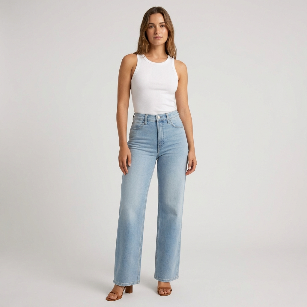 Pantalones Vaqueros de Mujer de Alta Cintura y Pierna Recta – Estilo Casual Recortado