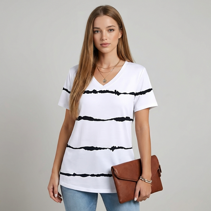 Top de Manga Corta con Cuello en V para Mujeres