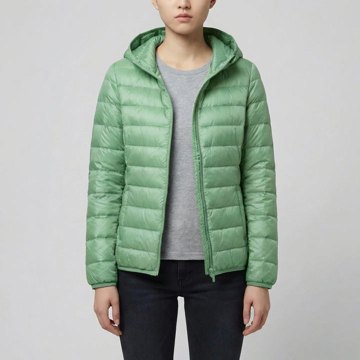 Chaqueta Puffer con Capucha Ligera y Empacable para Mujeres