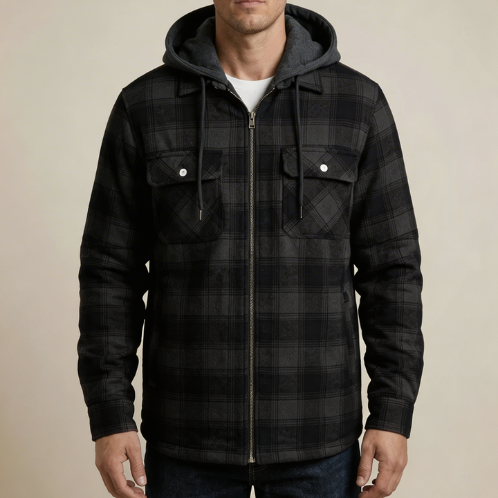 Chaqueta de Camisa a Cuadros con Capucha para Hombres