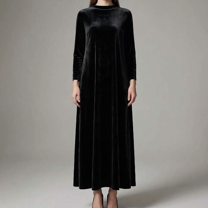 Vestido Maxi de Efecto Velvet para Mujer con Mangas Largas