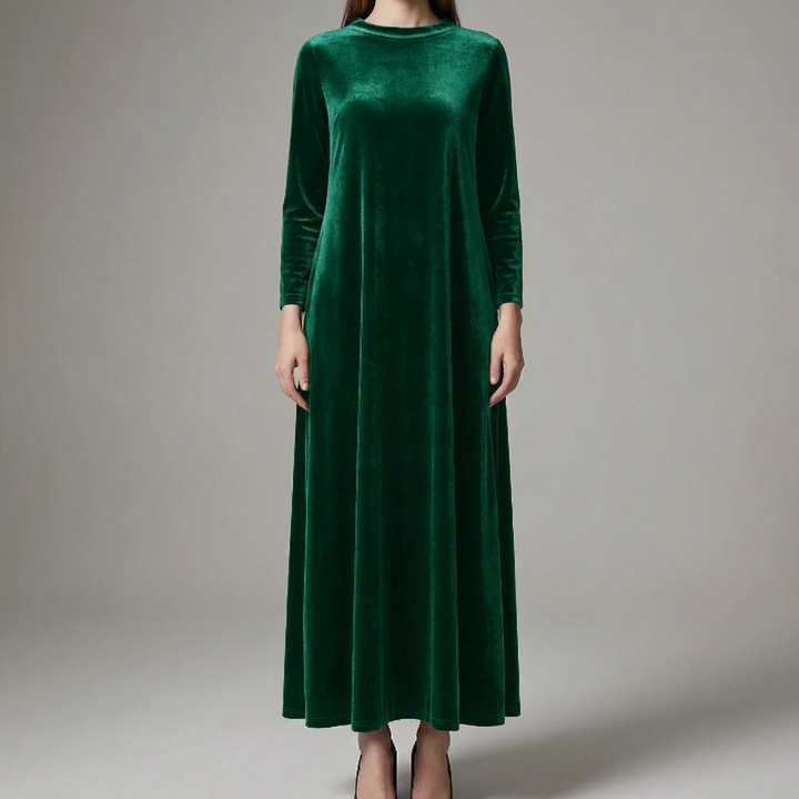 Vestido Maxi de Efecto Velvet para Mujer con Mangas Largas