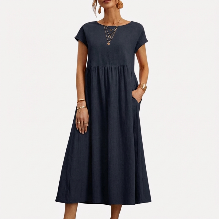 Vestido de Algodón Vintage con Cuello O para Mujeres