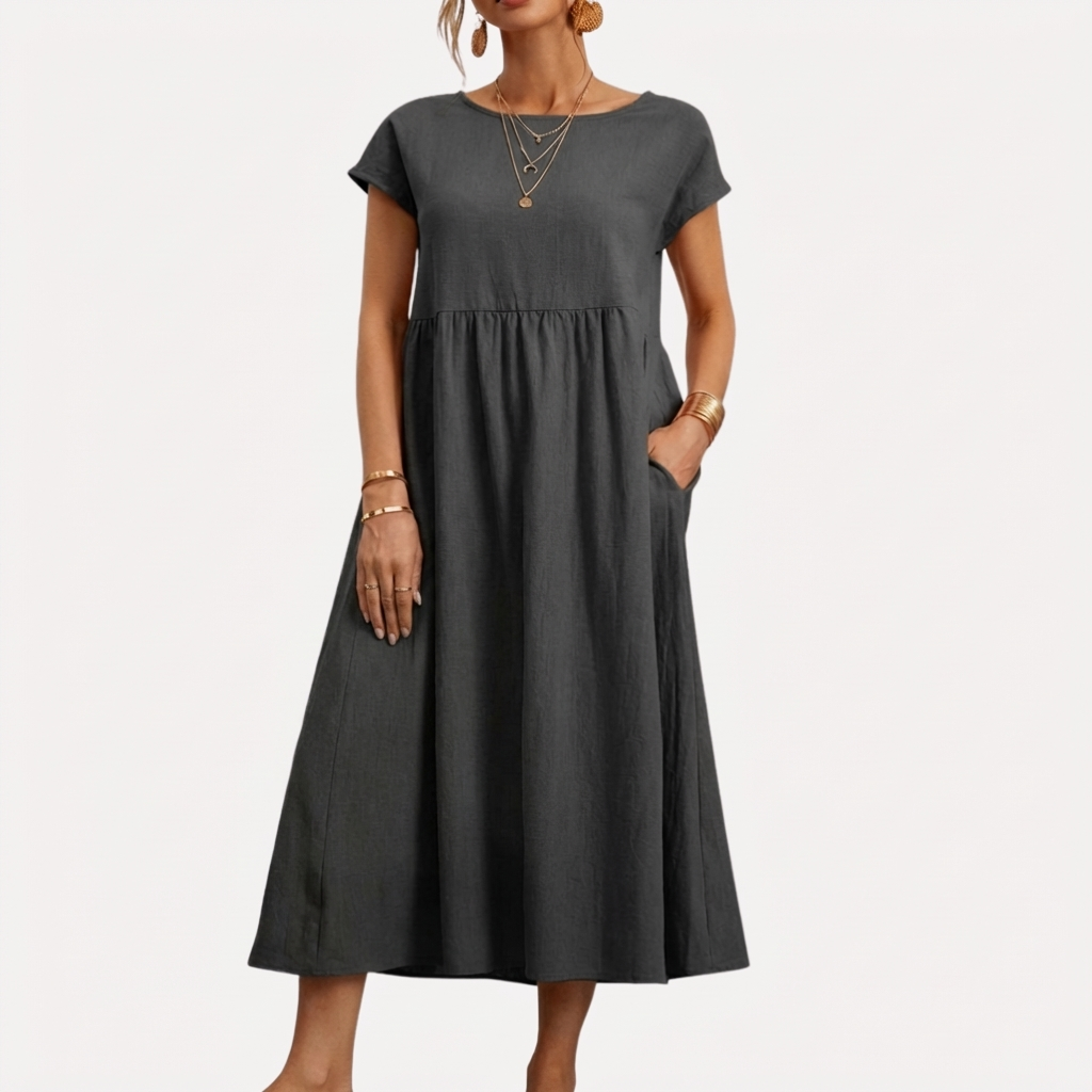 Vestido de Algodón Vintage con Cuello O para Mujeres