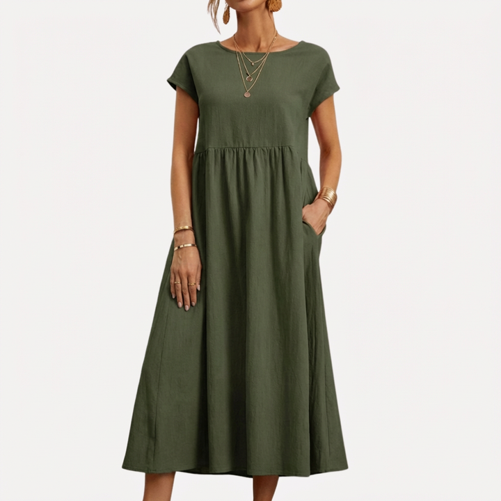 Vestido de Algodón Vintage con Cuello O para Mujeres