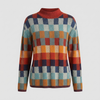 Suéter de Tricot Color Block de Cuello Alto para Mujeres
