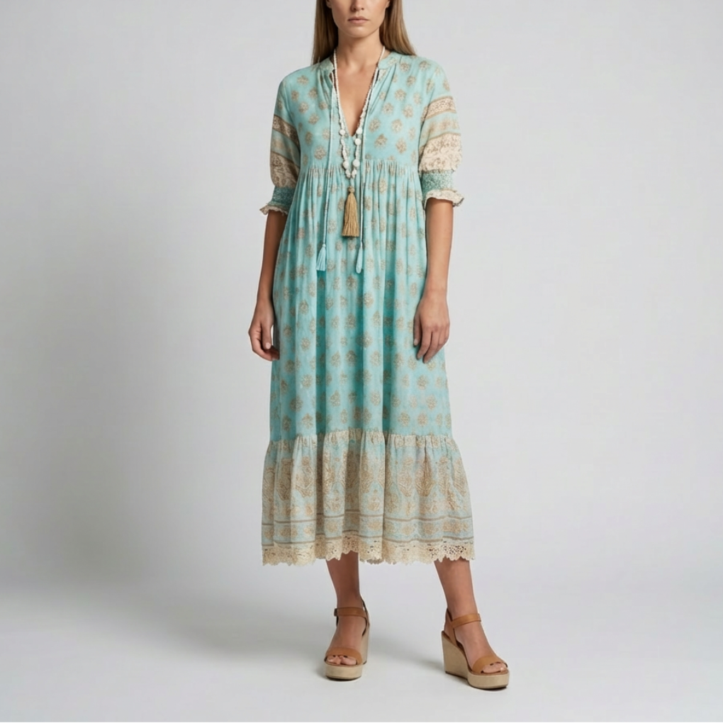 Vestido Manga Lanterna Bohemio