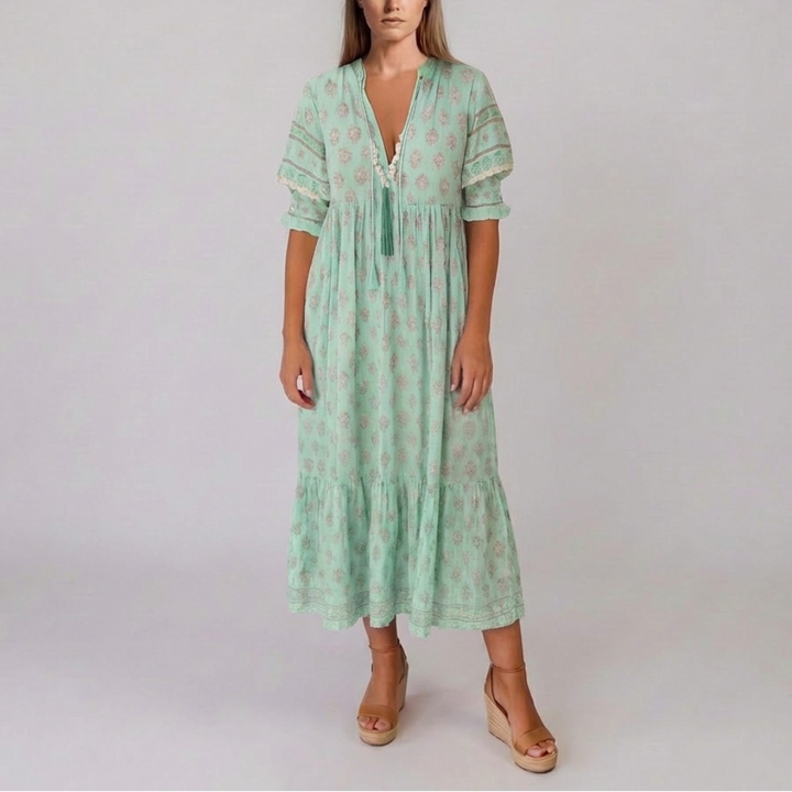 Vestido Manga Lanterna Bohemio