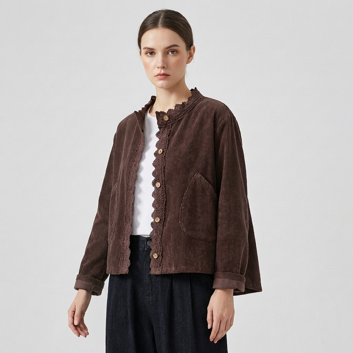 Chaqueta de Pana con Detalles de Puntada para Mujeres