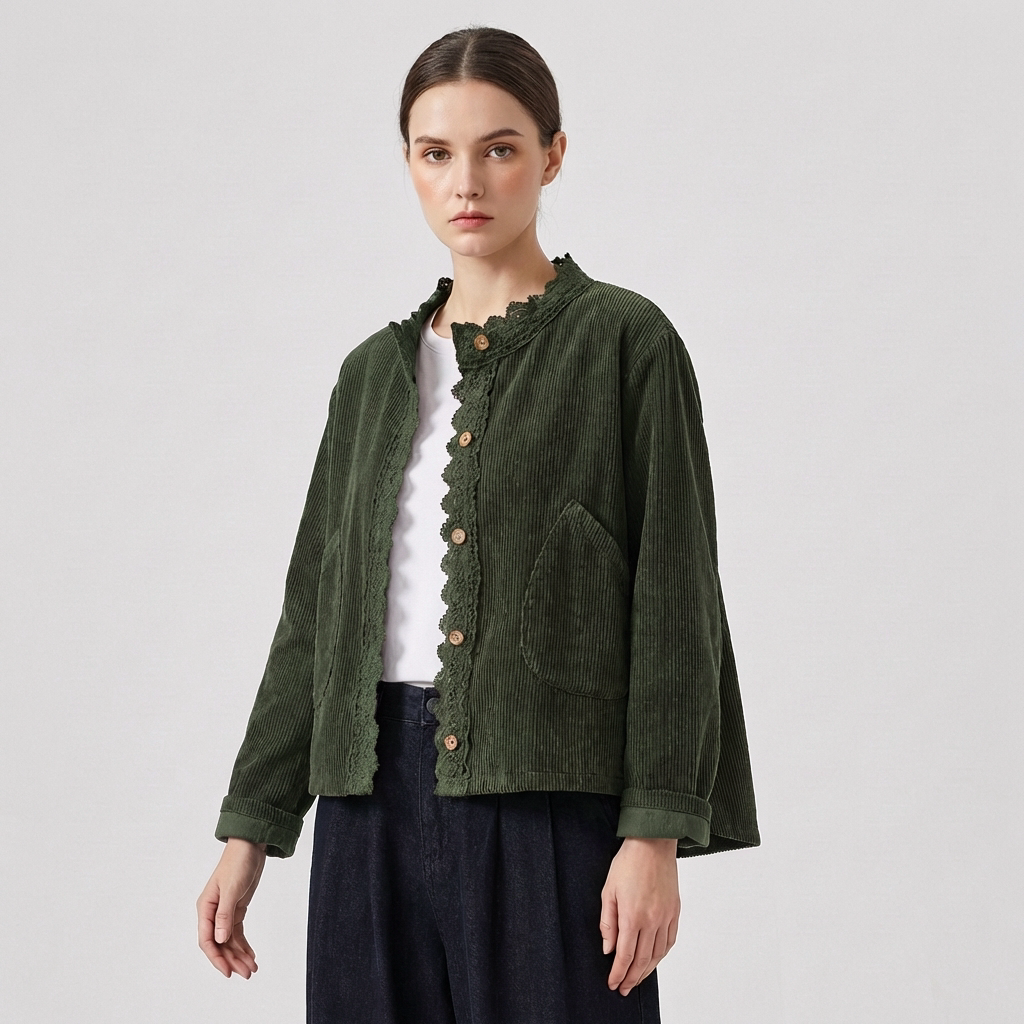 Chaqueta de Pana con Detalles de Puntada para Mujeres